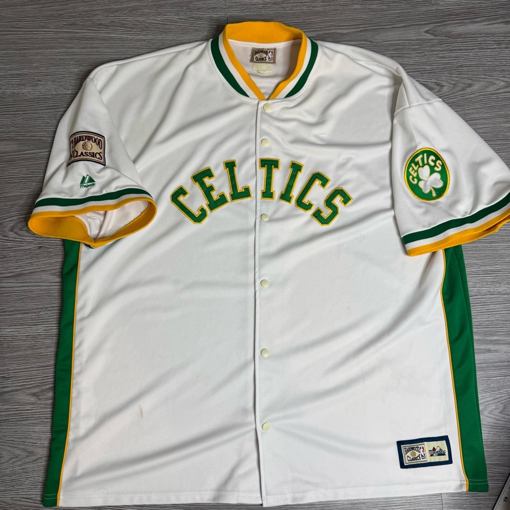 Vintage Boston Celtics Hardwood Classics Jersey Warm Up Button Up NBA Men's 3XL